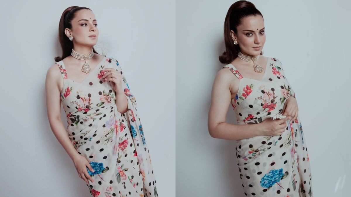 Kangana Ranaut's ₹15,500 Polka Saree Look Is Pure Retro Bollywood Glam