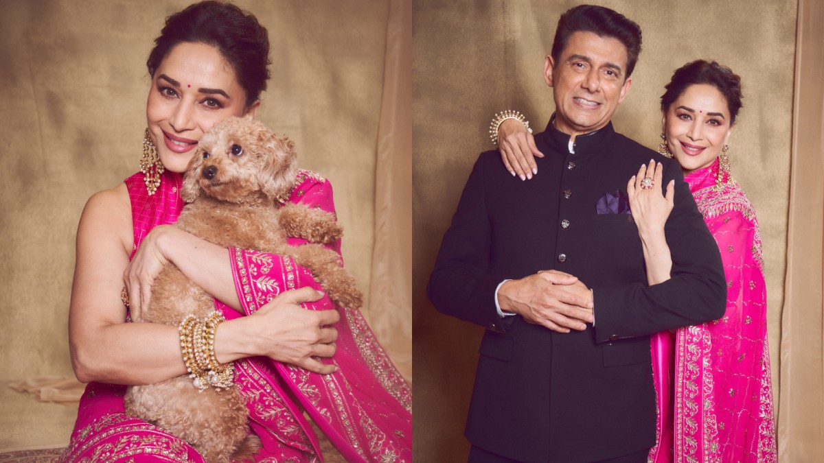Madhuri Dixit's Traditional Pink Saree Look With Husband Dr. Nene Wins Hearts