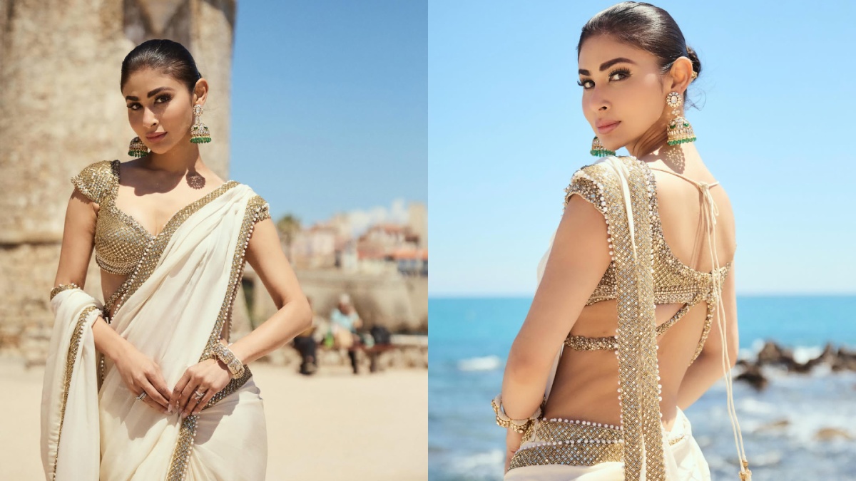 Mouni Roy in Ivory Gold Saree: A Regal Fashion Moment Fans Can’t Miss