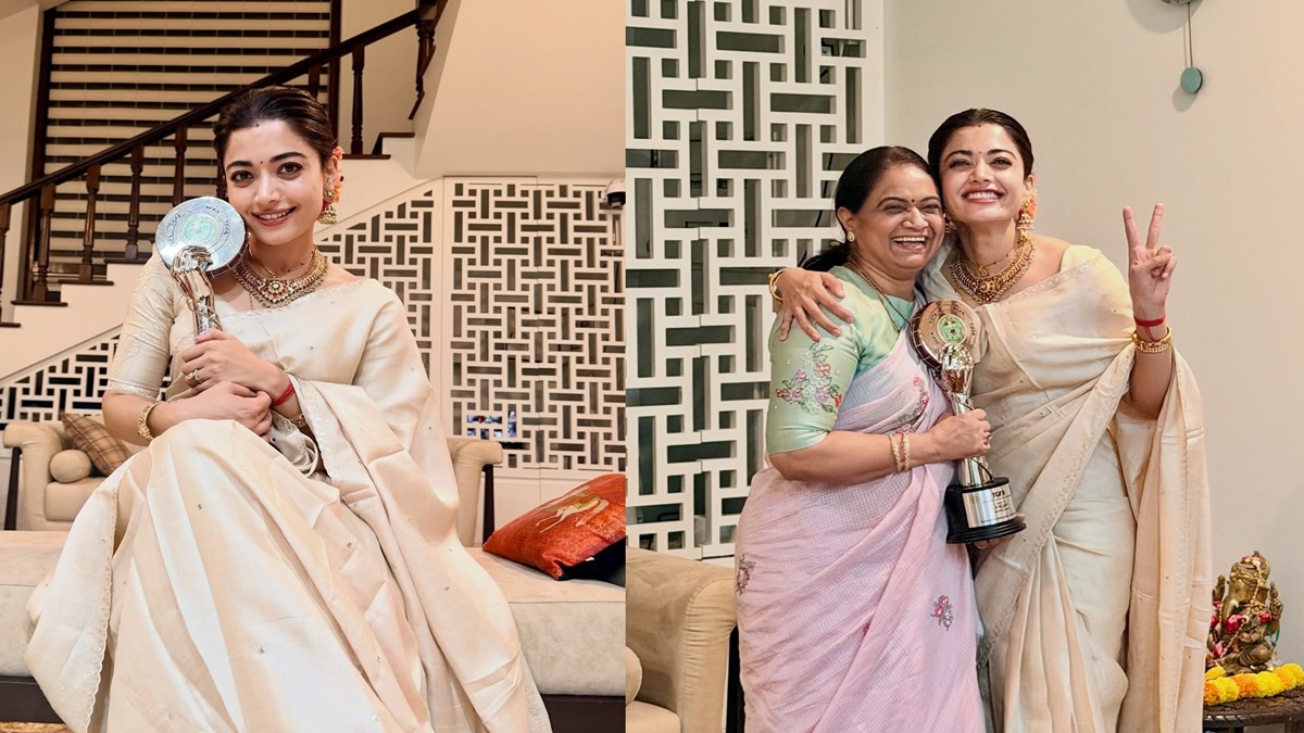 திருமண கலையோடு விருது கலையும் சேர்ந்துடுச்சே.. புது பொண்ணு ராஷ்மிகா மந்தனா செம ஹேப்பி அண்ணாச்சி