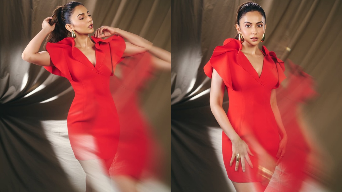 Red Alert! Rakul Preet Singh Serves Bold Glam in Statement Shoulder Dress
