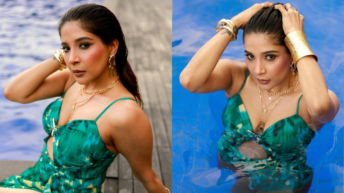 Sakshi Agarwal Sets Poolside Fashion Goals In Bold Green Slit Dress