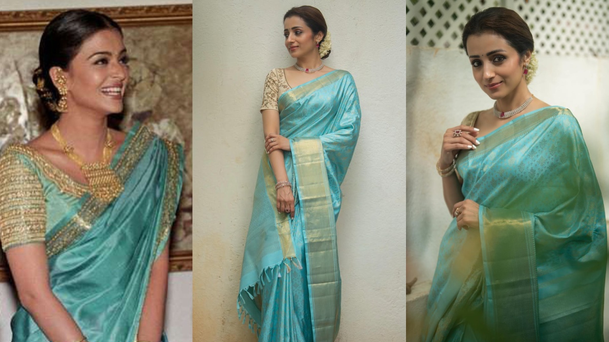 Trisha Krishnan’s Blue Saree at Vijay’s Swearing-In Sparks Aishwarya Rai Comparisons – See Viral Pics