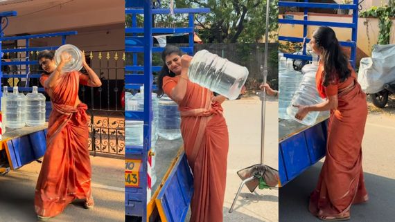 குட்டியானை வண்டியை ஓட்டிக்கிட்டு.. வாட்டர் கேன் போடுறாரே பிக் பாஸ் கேப்ரில்லா.. அதுவும் சேலையணிந்து!