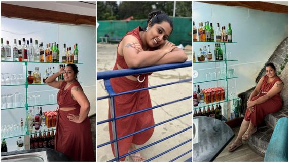  சரக்கு பாட்டில்களுக்கு நடுவே போஸ்.. இது போட்டோஷூட்டா இல்ல டெய்லி ஹாபிட்டா? ஃபேன்ஸ் கிண்டல்!