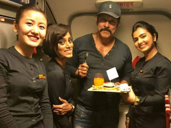 Air hostess surprises actor vikram Air hostess surprises actor vikram