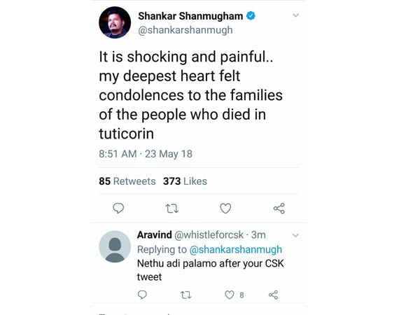 Director Shankar expresses condolence for Thoothukudi incident 