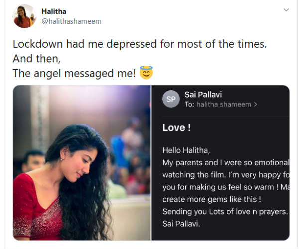 Actress Sai Pallavi praises Director Halitha shameem 