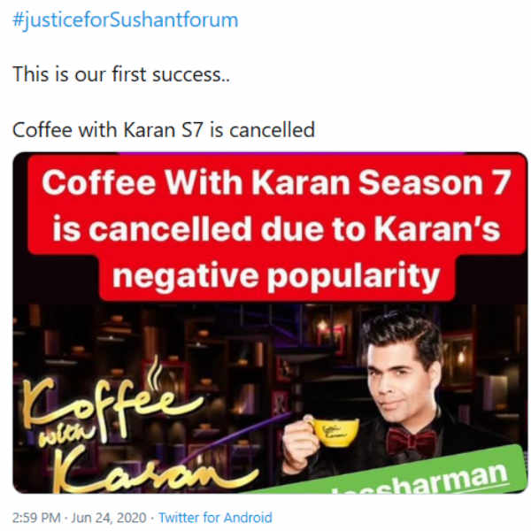 கரண் ஜோஹர் நிகழ்ச்சி நிறுத்தம் கரண் ஜோஹர் நிகழ்ச்சி நிறுத்தம்