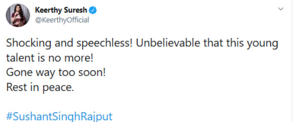 கீர்த்தி சுரேஷ் இரங்கல்