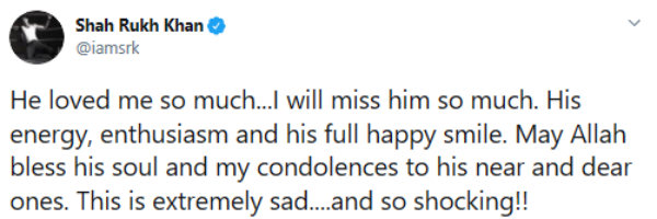 ஷாருக்கான் இரங்கல்