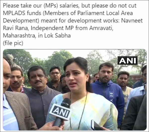 Actress turned MP Navneet Ravi Rana statement on Bill to cut salaries of MPs 