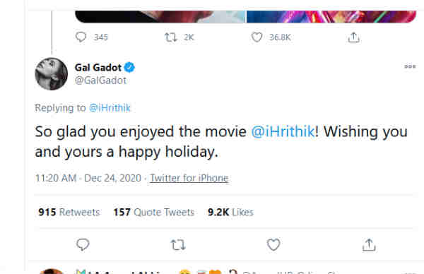 ஹிரித்திக் ரோஷனுக்கு நன்றி