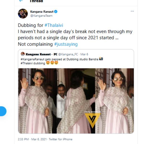 Kangana Ranaut begins dubbing for Thalaivi 