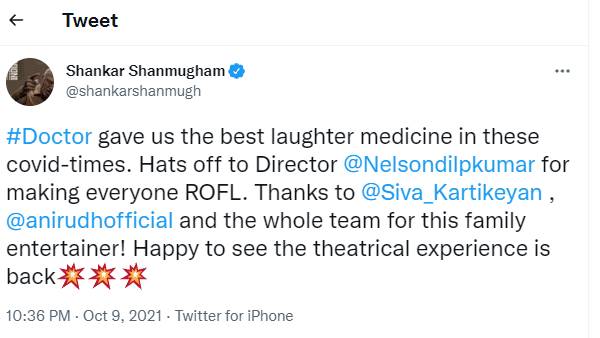 இயக்குநர் சங்கர் பாராட்டு