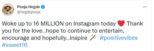 இன்ஸ்டாகிராமில் 16 மில்லியன் பாலோயர்கள்