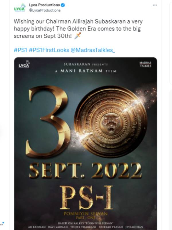 Ponniyin Selvan release date is announced by Lyca