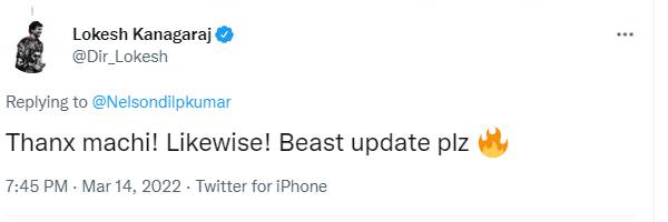 பீஸ்ட் அப்டேட் கேட்ட லோகேஷ்