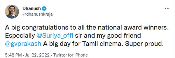 தனுஷ் வாழ்த்து தனுஷ் வாழ்த்து