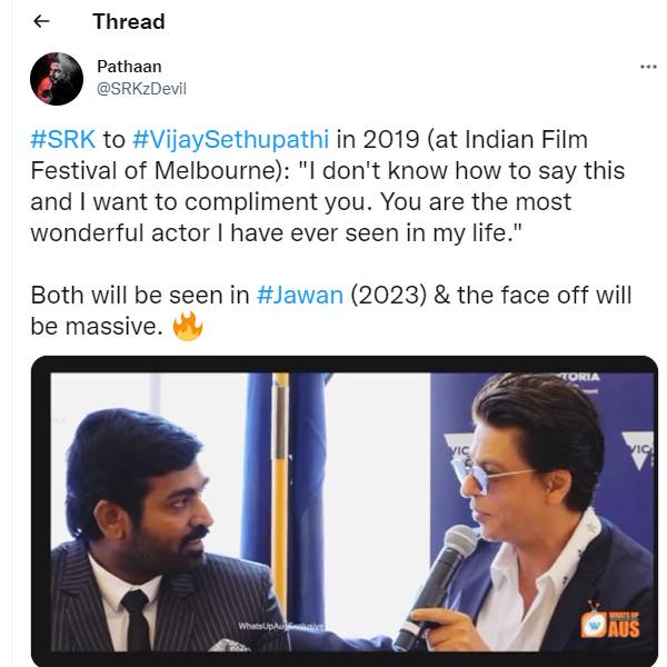 விஜய் சேதுபதியை பாராட்டிய ஷாருக்