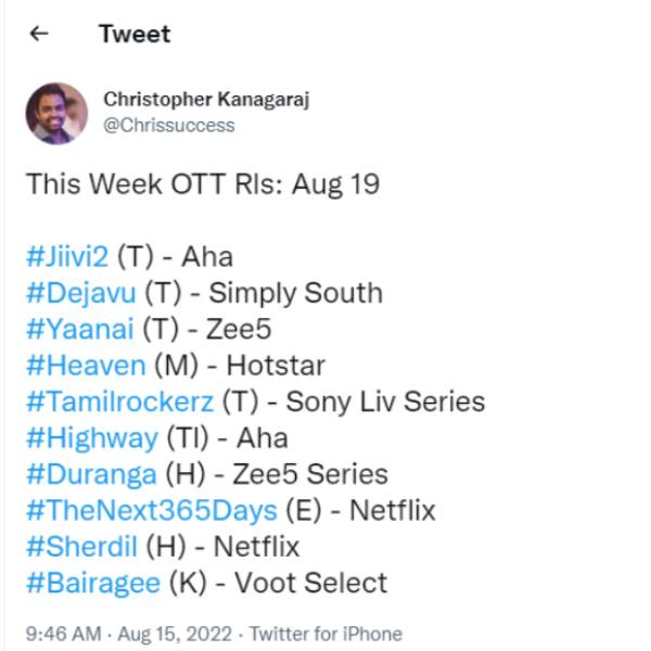 ஓடிடி ரிலீஸ் படங்கள் ஓடிடி ரிலீஸ் படங்கள்