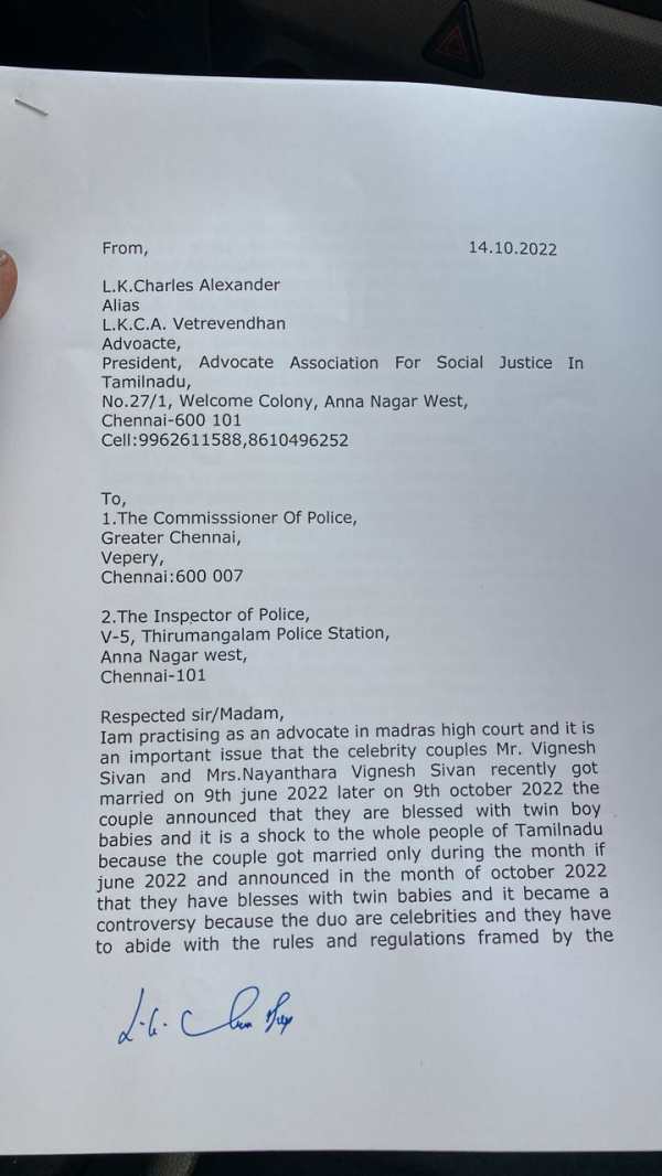 நயன்- விக்கி மீது வழக்குப்பதிவு