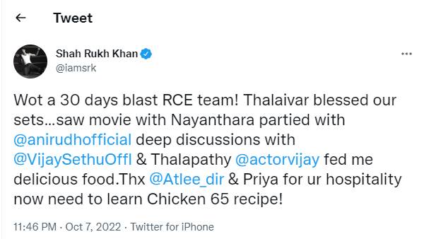 ஷாருக்கான் ட்வீட்.