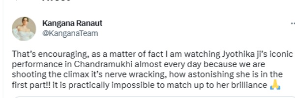 ஜோதிகா மாதிரி நடிக்க முடியாது - ஒத்துக்கொண்ட கங்கனா ஜோதிகா மாதிரி நடிக்க முடியாது - ஒத்துக்கொண்ட கங்கனா