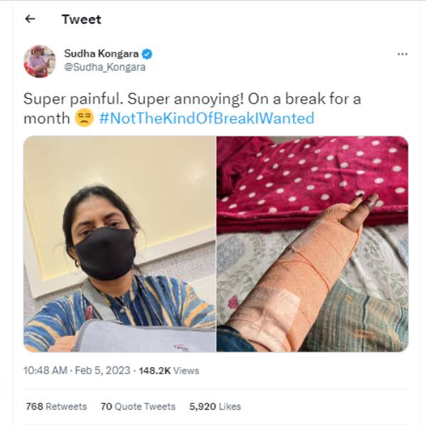 புகைப்படத்தை பகிர்ந்த சுதா கொங்கரா புகைப்படத்தை பகிர்ந்த சுதா கொங்கரா