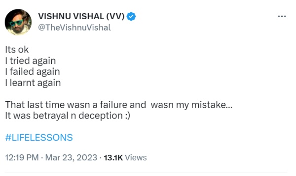 விஷ்ணு விஷால் ட்வீட் விஷ்ணு விஷால் ட்வீட்