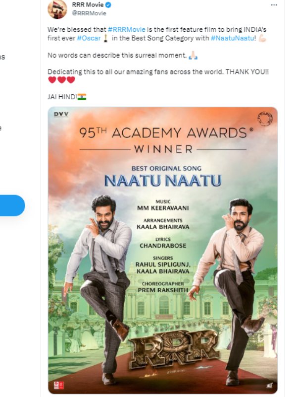 ட்விட்டரில் ட்ரெண்டான நாட்டு நாட்டு ட்விட்டரில் ட்ரெண்டான நாட்டு நாட்டு