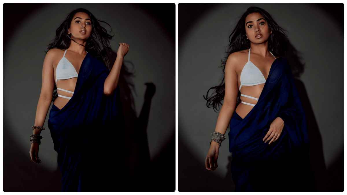 Shivathmika Rajashekar Looks Stunning In a blue saree