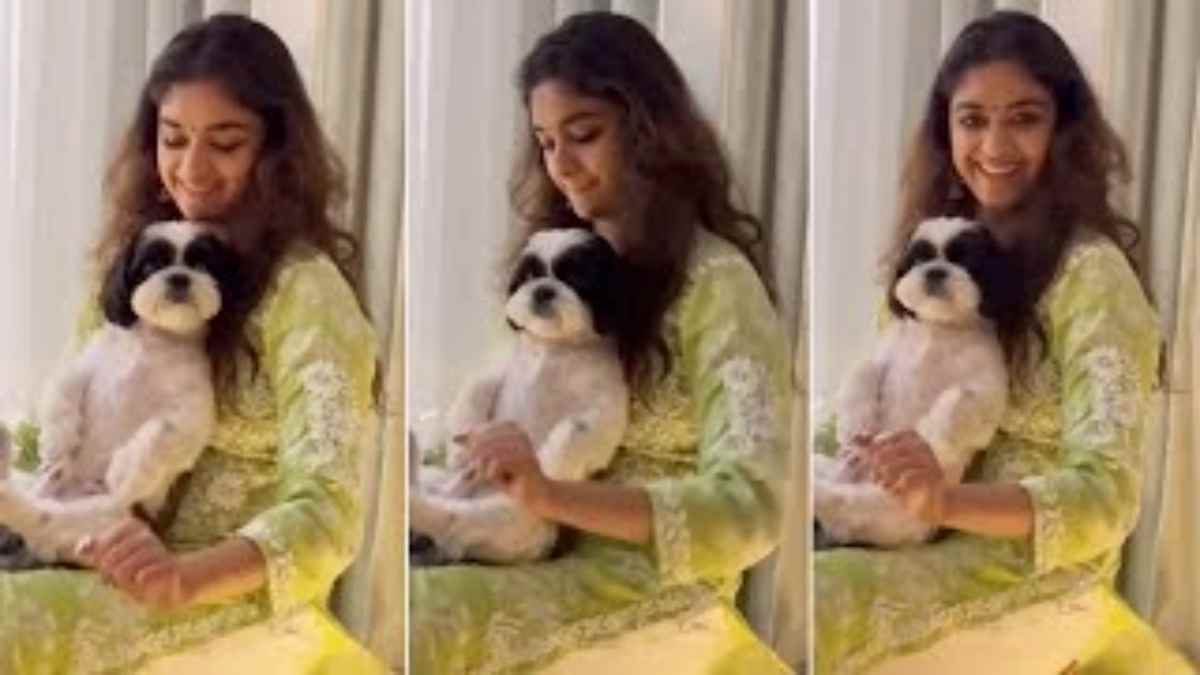 video of Keerthy Suresh asking kiss from her dog 