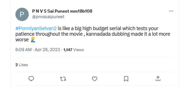 Ponniyin Selvan 2 Twitter Review in Tamil 