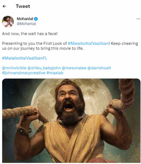 Mohanlal starrer Malaikottai Vaaliban first look poster out now Mohanlal starrer Malaikottai Vaaliban first look poster out now