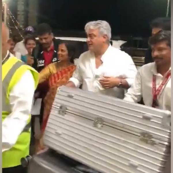 Actor Ajith spotted in Chennai airport and refused the help of his fan 