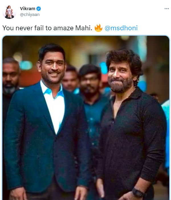 Actor Vikram hails CSK captain dhoni and shared picture with him