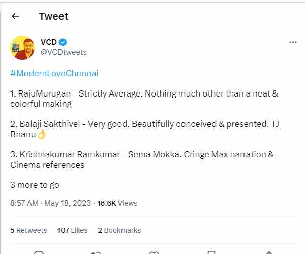 Modern Love Chennai Twitter Review: Worth and Worst stories details are here 