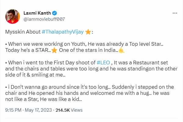 Director Mysskin hails Vijay was like a kid 