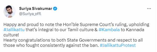 Suriya praised the Supreme Courts verdict against the Jallikattu ban