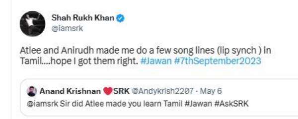 Actor Shah rukh khan answers to Fans question in Twitter page and hails Atlees movies 