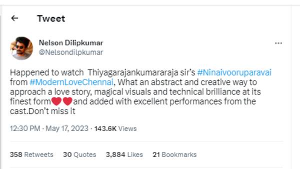  Nelson dilipkumar wishes to Modern Love Chennai Anthology Team 