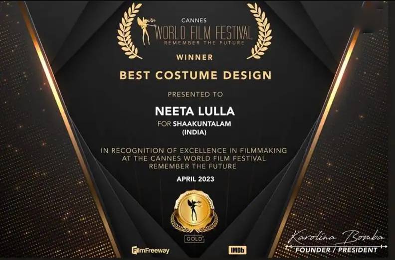 Samanthas shaakuntalam won award in cannes film festival 2023