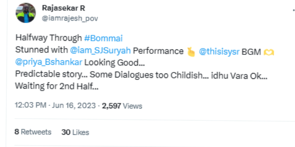 SJ Suryas Bommai Twitter Review and Reactions in Tamil SJ Suryas Bommai Twitter Review and Reactions in Tamil