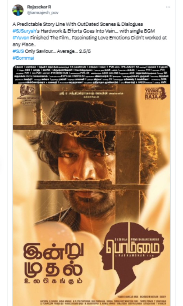 SJ Suryas Bommai Twitter Review and Reactions in Tamil SJ Suryas Bommai Twitter Review and Reactions in Tamil