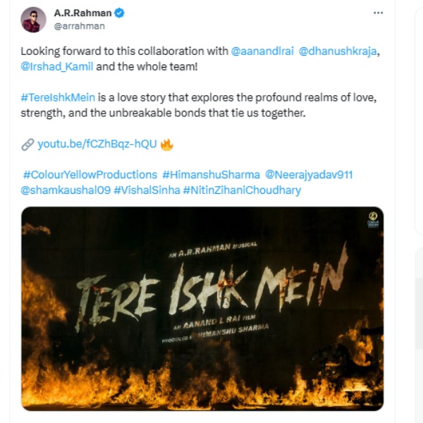  Dhanush and Aanand L Rai next movie Tere Ishk Mein official update released 