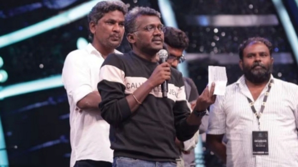 Director Mari Selvaraj has a man-height cutout for the release of Maamannan 