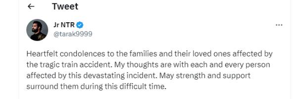 Jr NTR and GV Prakash condoled for Odisha Train Accident deaths