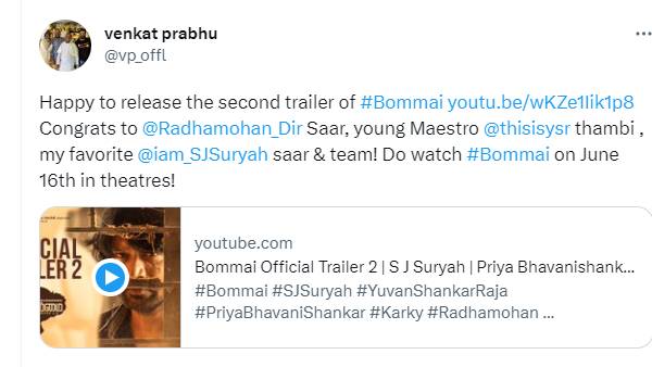 SJ Suryah, Priya Bhavani Shankar starrer Bommai trailer released SJ Suryah, Priya Bhavani Shankar starrer Bommai trailer released