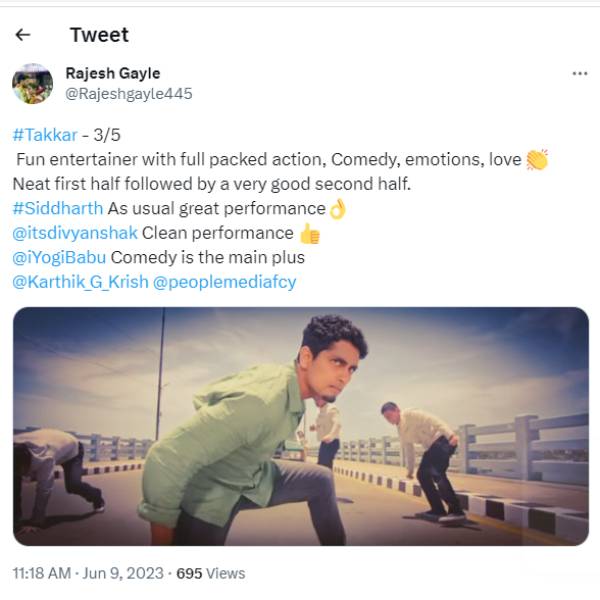 Siddharths Takkar Twitter Review in Tamil 